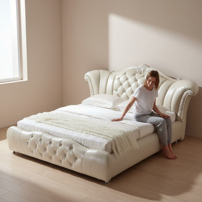 Design Chesterfield Bett Textil Samt Polster Hotel Leder Betten Schlafzimmer