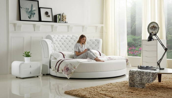 Chesterfield Rund Bett Möbel Polster Betten Schlafzimmer Möbel Lederbett Hotel