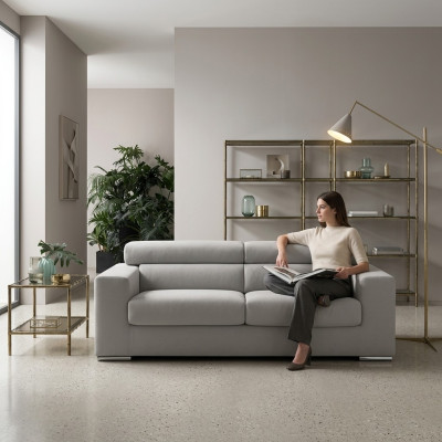 Sofa 3 Sitzer Couch Moderne Luxus Polster Sitz Sofa Textil Grau Stoff alfitalia