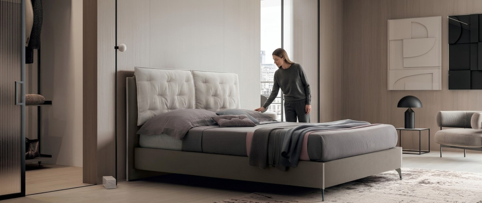 Designer Bett Schlafzimmer Betten Textil Hotel Luxus Stoff Polster Sitz Italien