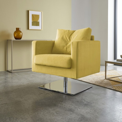Sessel Stuhl Polster Fernseh TextilGelb Luxus Stoff Design Lounge Club Relax Neu
