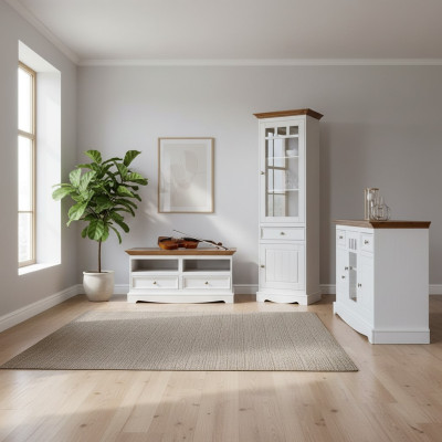 Wohnwand Vitrine Landhaus Designer Möbel 3tlg. Set Kommode RTV Sideboard Holz