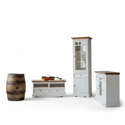 Wohnwand Vitrine Landhaus Designer Möbel 3tlg. Set Kommode RTV Sideboard Holz