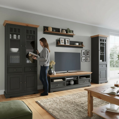 Wohnwände Set Vitrine TV Kommode Wandregale Kommoden Schrank Holz Möbel 5 tlg.