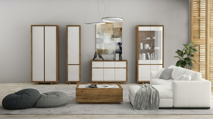Wohnzimmer Set Vitrine Kommode Wohnwände Kommoden Schrank Tisch Möbel Holz 4tlg