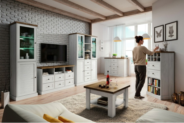 Wohnwand Wohnzimmer Set Vitrine Lowboard Wandregal 3tlg Set Wohnwände Holz Neu