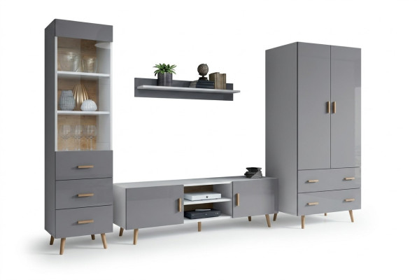 Wohnzimmer Modern Stil Wohnwände 4tlg Set Modern Wohnwand Vitrinen Regal Schrank