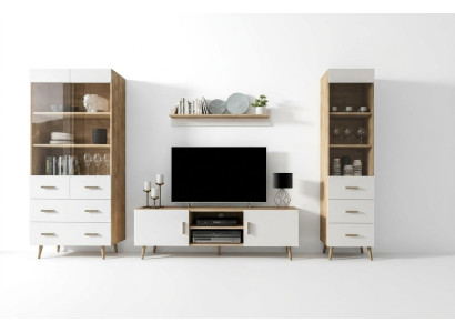 Wohnwand Wohnzimmer Set Vitrine Kommode Wandregal Vitrinen Wohnwände 4 tlg. Set