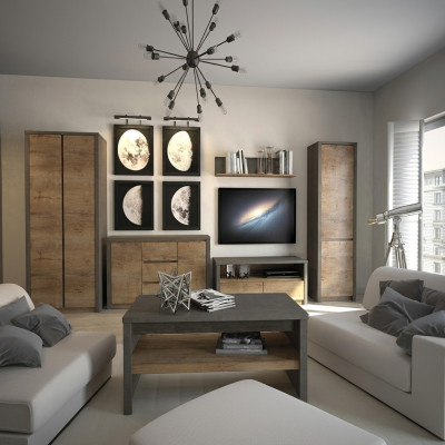 Wohnwand Wohnzimmer Set Vitrine Lowboard Wandregal tv Tisch 6 tlg. Garnitur Neu