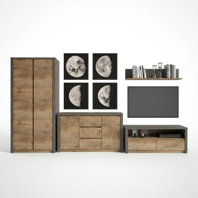 Wohnwand Wohnzimmer Set Vitrine Lowboard Wandregal tv Tisch 6 tlg. Garnitur Neu
