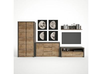 Wohnwand Wohnzimmer Set Vitrine Lowboard Wandregal tv Tisch 6 tlg. Garnitur Neu