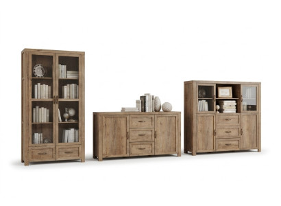 Wohnzimmermöbel Set Designer Wohnzimmer Bücherschrank Kommode Vitrine 3tlg. Neu
