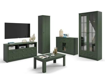 Wohnzimmer Komplettset Landhaus Möbel Set 5 tlg. Wohnwand Holz Kommode Tisch