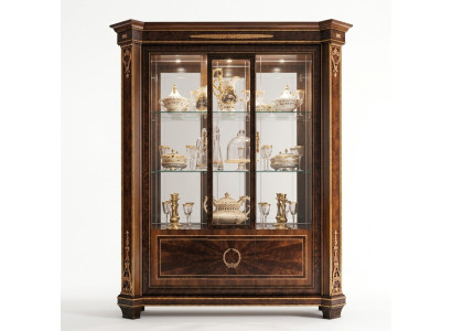 Vitrine Schrank Vitrinen Wohnzimmer Schau Schränke Design Rokoko Barock Holz neu