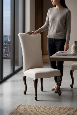 Esszimmerstuhl Stuhl Esszimmer Stühle Relax Stühl Samt Holz Beige Sitz Design