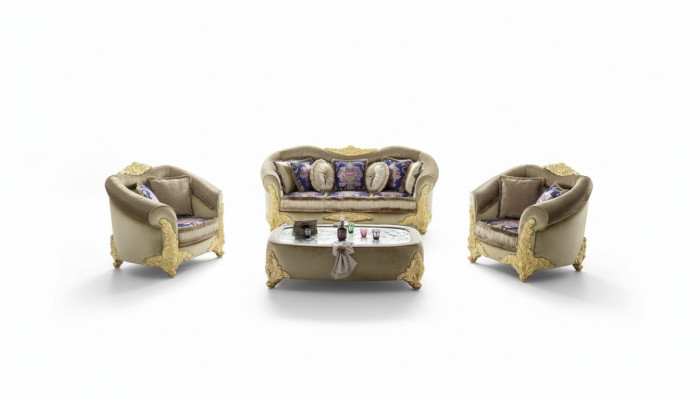 Sofa Polster 3 2 1 Sitzer Barock Holz 3tlg. Luxus Möbel Klassischer Sofagarnitur