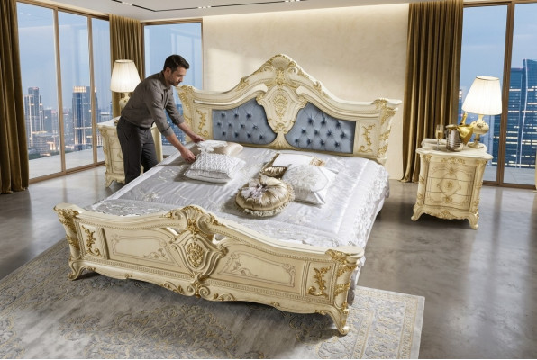 Bett Schlafzimmer Set Möbel Art déco Luxus Betten 2x Nachttisch 3tlg.