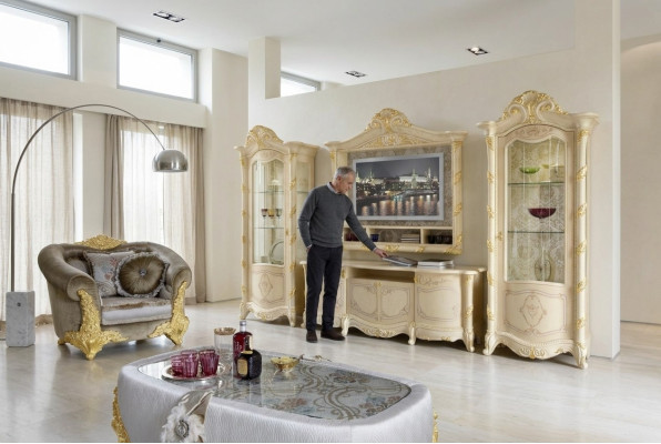 TV Rahmen Low Board Side RTV Wohn Zimmer Sideboard 2x Vitrine 4tlg. Set Italien