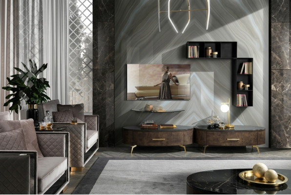 Wohnzimmer Regal Garnitur 4tlg. Design Wohnwand Schrank RTV Side Low Board