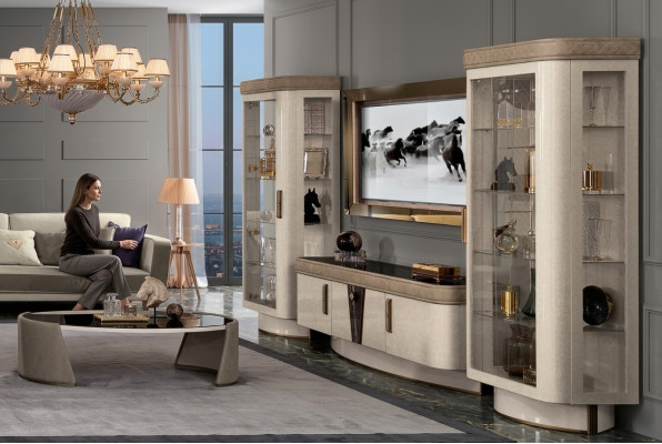 Wohnwand Set 4tlg. Wohnzimmer rtv Vitrine Regal Modern Garnitur Gruppe Holz tv