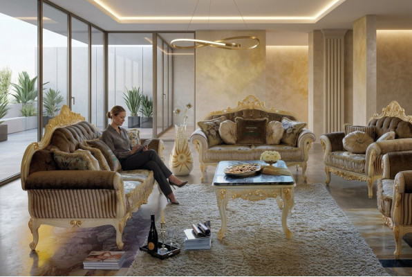 Sofagarnitur 3+2 Sitzer Wohnzimmer Polstermöbel Art déco Sofa Stoffsofa Sofas