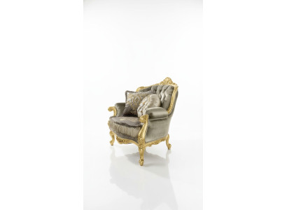 Sessel Relax Stoff Lounge Club Polster Design Couch Sofa Sitzer Luxus Gold Neu