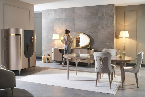 Design Esszimmer Set 8tlg Esstisch Stuhl Kommode Vitrine Spiegel Ess Tische Holz