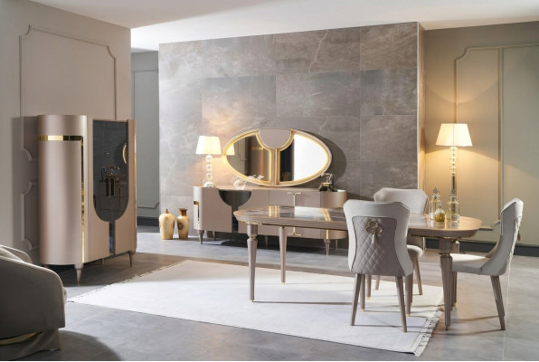Design Esszimmer Set 8tlg Esstisch Stuhl Kommode Vitrine Spiegel Ess Tische Holz