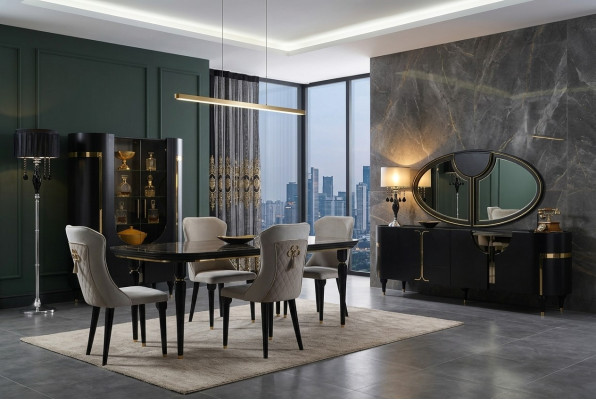 Tisch Set Garnitur Esstisch 4 Stühle Luxus Stil Möbel Stuhl Gruppe Kommode 8tlg