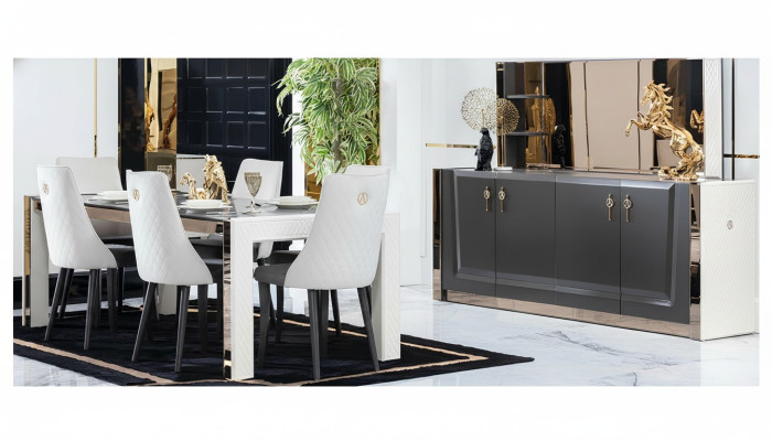 Esszimmer Garnitur Tisch 6x Stuhl Kommode Spiegel Italienischer Stil Gruppe Neu