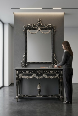 Klassischer Spiegel Schminktisch Konsole Tisch weiß holz Schlafzimmer Möbel 2tlg