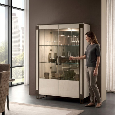 Vitrine 2 Tür Schrank Vitrinen Wohnzimmer Schränke Design Schrank Möbel Glas Neu