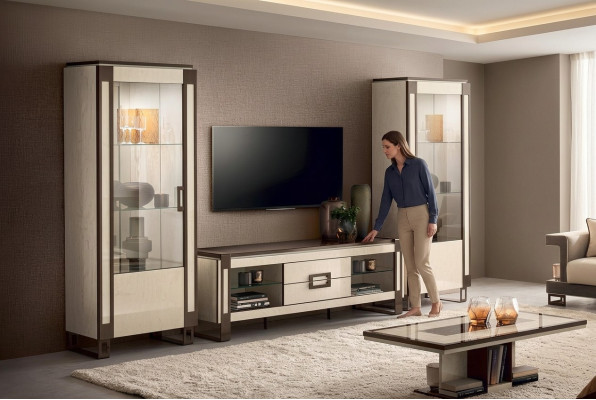 Design Wohnwand Sideboard 2x Vitrine rtv Lowboard Anrichte 3 tlg. Set wohnwände
