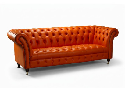 Designer Sofa 3 Sitzer Chesterfield Couch Polster Sofas Design Orange 