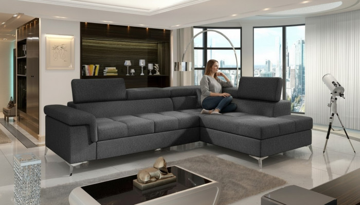 Ecksofa L-Form Sofa Couch Design Polster Schlafsofa Textil Bettfunktion Textil