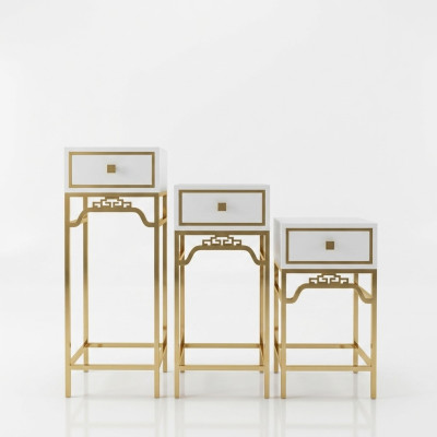Ständer Konsolen Tisch Säule Design Regal – Holz mit Edelstahl Hochglanz