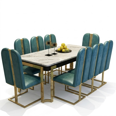 Edelstahl Marmor Imitation Tisch + 8 Lehn Stühle Ess Zimmer Gruppe