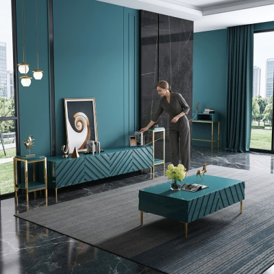 Sideboard 2x Seitenstaender Couchtisch Designer Wohn Zimmer Metall