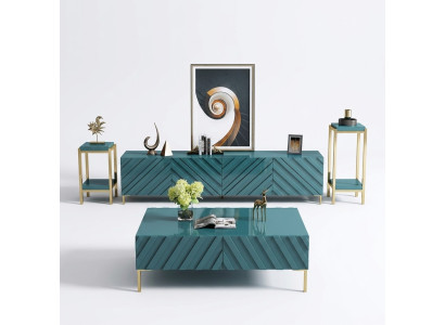 Sideboard 2x Seitenstaender Couchtisch Designer Wohn Zimmer Metall