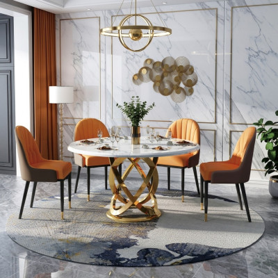 Design Rund Ess Zimmer Stuhl Set Tische Metall Sessel 4x Stühle + Tisch
