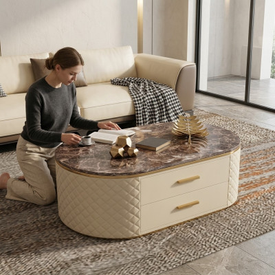 Design Couchtisch Marmor Stein Imitation Wohn Kaffee Sofa Tisch Beistell