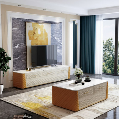 Sideboard TV Lowboard RTV XL Schrank Couchtisch Marmor Imitation 2tlg