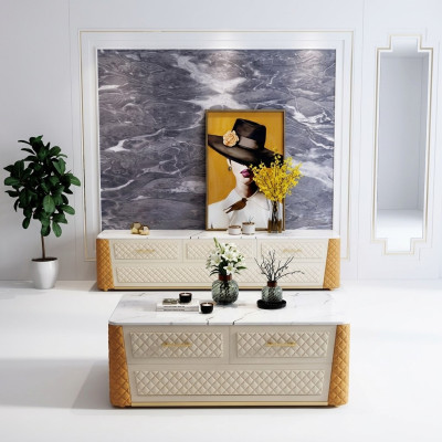 Sideboard TV Lowboard RTV XL Schrank Couchtisch Marmor Imitation 2tlg