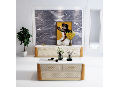 Sideboard TV Lowboard RTV XL Schrank Couchtisch Marmor Imitation 2tlg