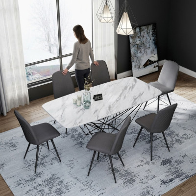 Design Esszimmer Gruppe Tisch + 6 Stühle Sitz Polster Garnitur Tische