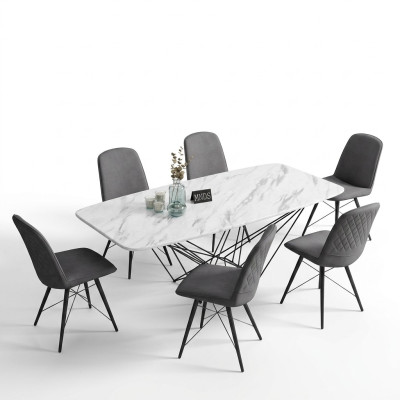 Design Esszimmer Gruppe Tisch + 6 Stühle Sitz Polster Garnitur Tische