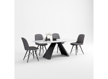 Design Esszimmer Gruppe Tisch + 4 Stühle Sitz Polster Garnitur Tische Lehn Stuhl