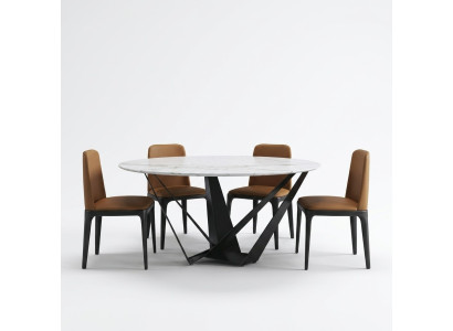 Design Rund Tisch 4x Sessel Stühle Ess Zimmer Polster Sitz Runde Tische