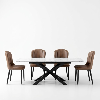 Esszimmer Design Möbel Stuhlgruppe Tisch + 4 Lehn Stühle 5 tlg. Set
