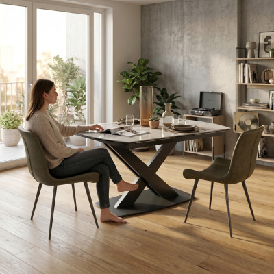 Design Esszimmer Gruppe Tisch + 2 Stühle Sitz Polster Garnitur Tische Lehn